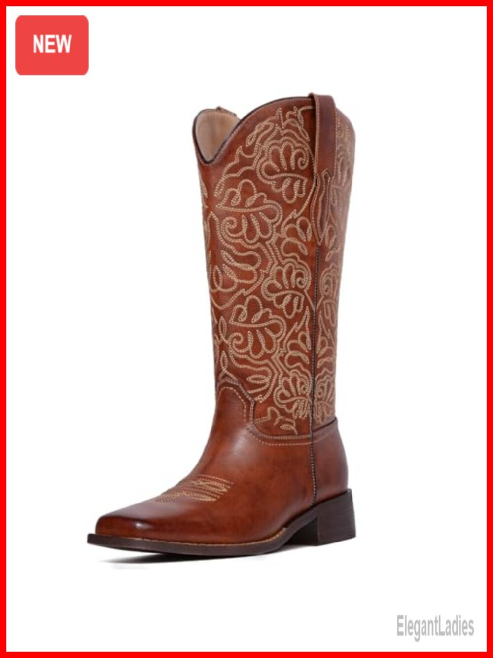 Western Cowboy Knee High Boots Embroidered Faux Leather Pull On
